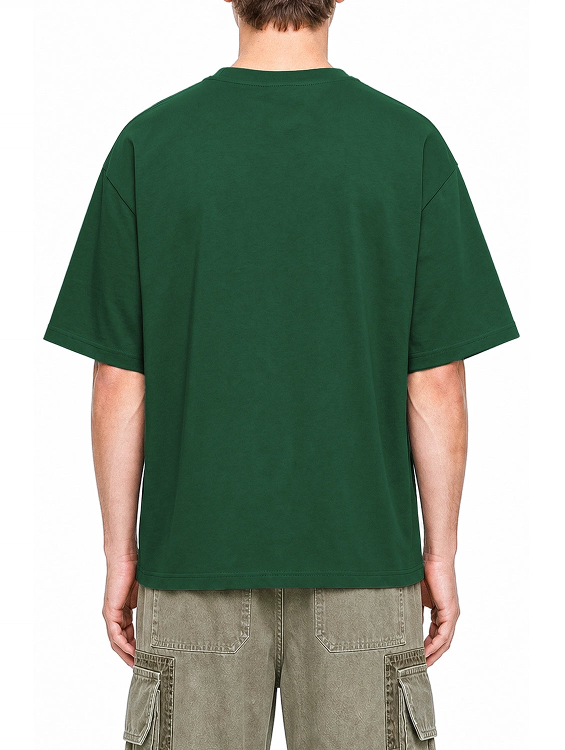 Premier Racing Collective Dark Green graphic T-shirt on model, back view