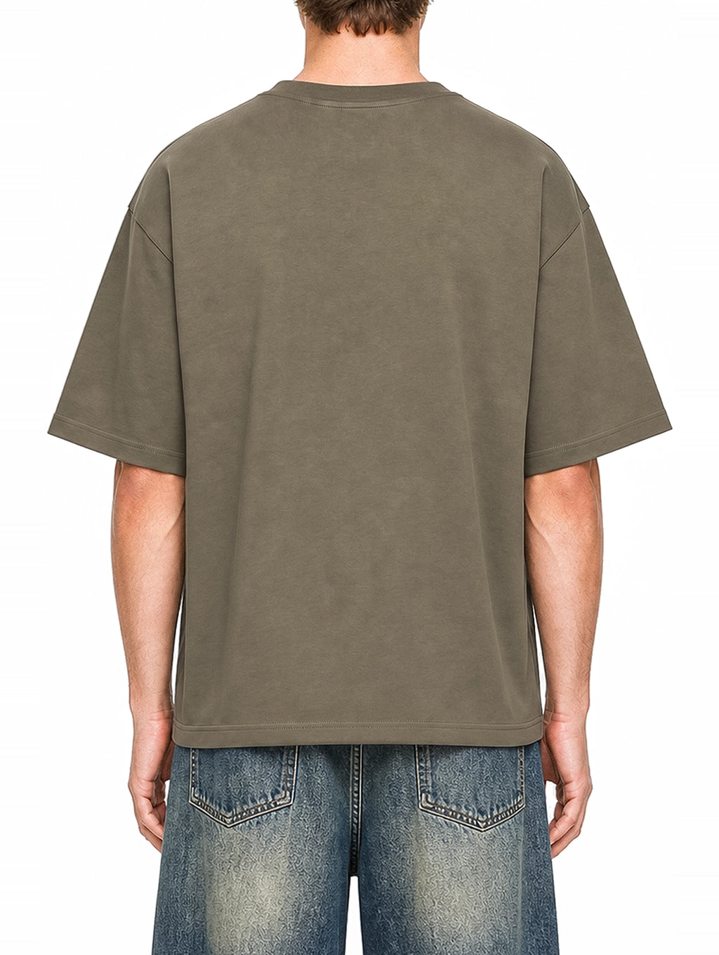 Style Is Not A Crime Moss Green graphic T-shirt on model, back view