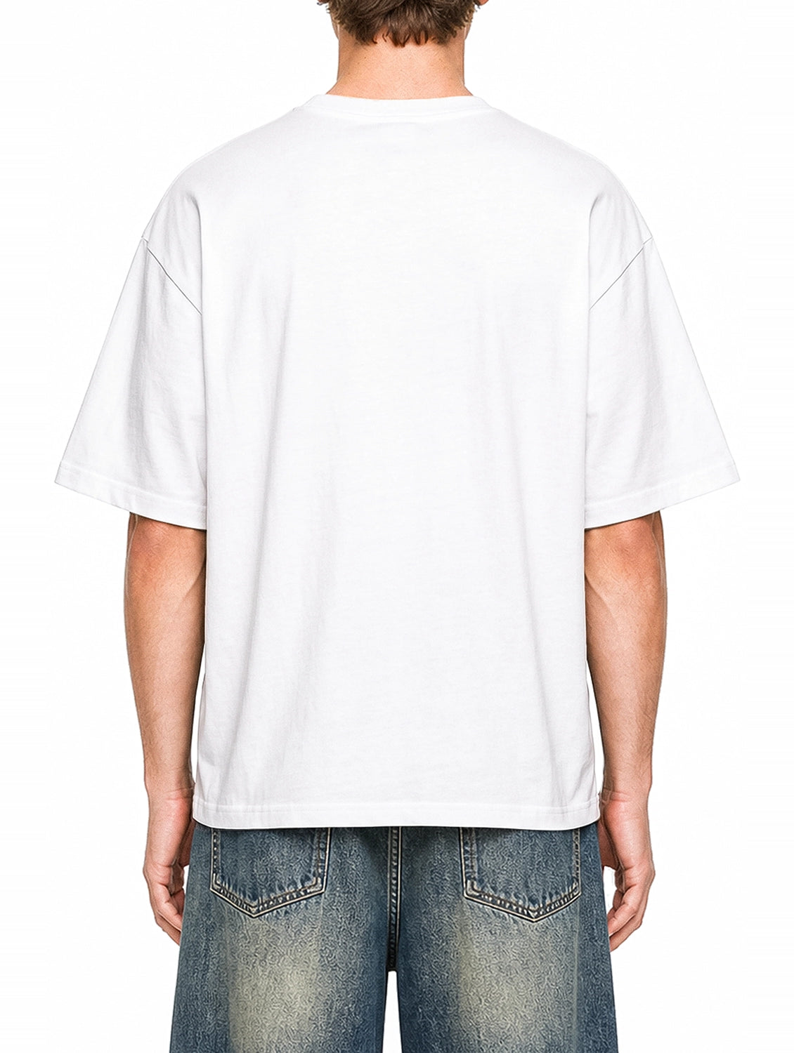 America The Beautiful White graphic T-shirt on model, back view