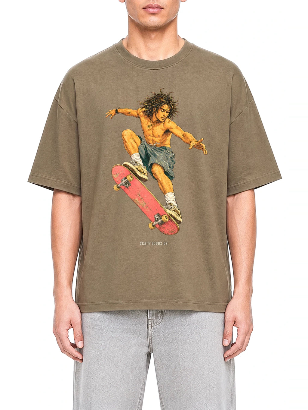 Skate Goods Coffee graphic T-shirt on model, front view