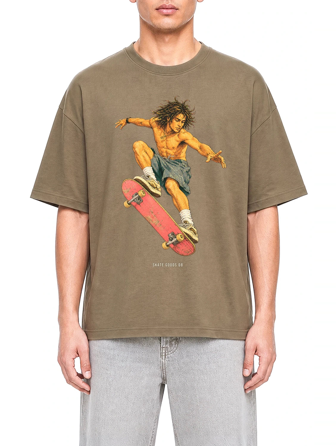Skate Goods Coffee graphic T-shirt on model, front view