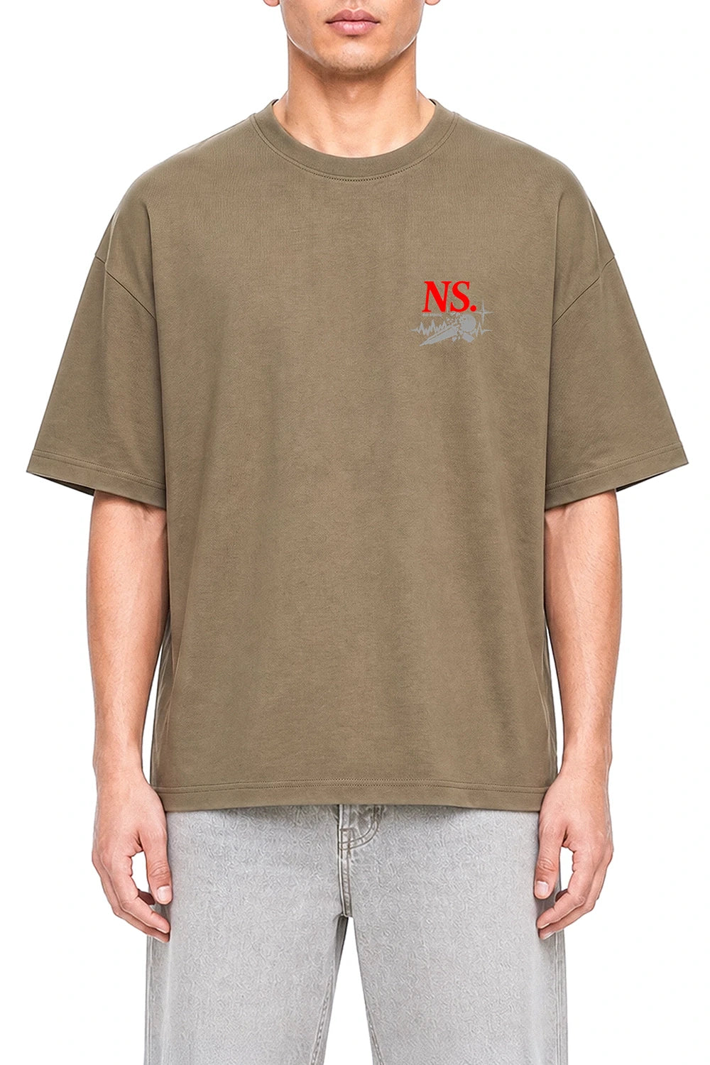 No Static Coffee graphic T-shirt on model, front view