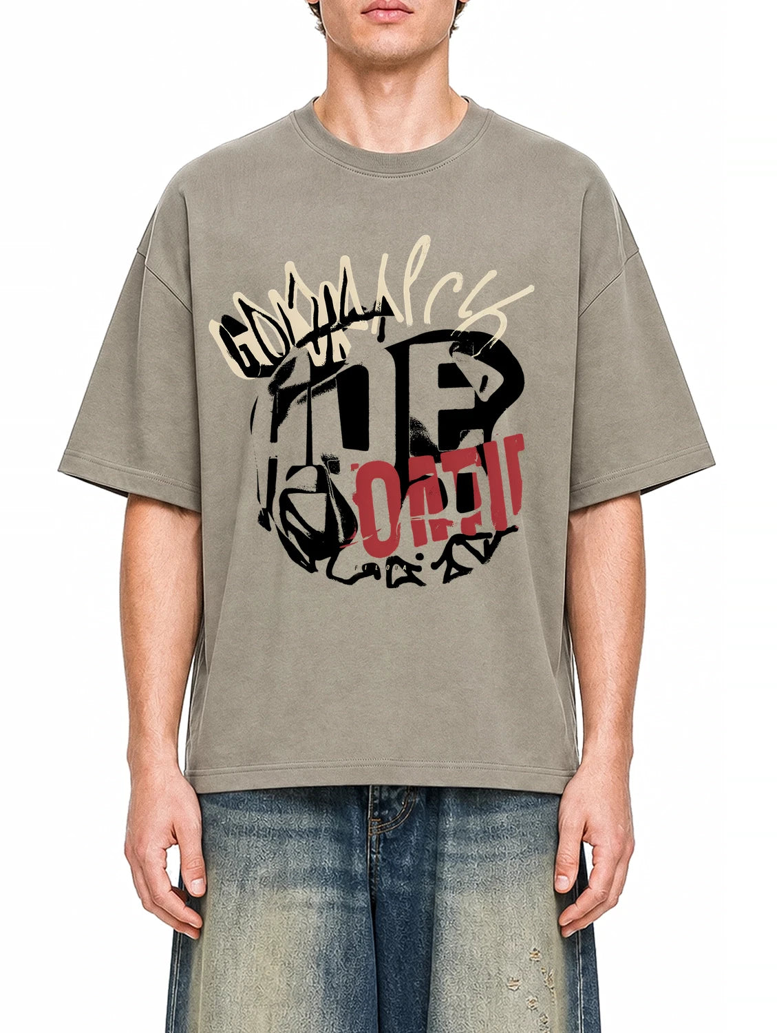 Art Of Filova Dark Apricot graphic T-shirt on model, front view