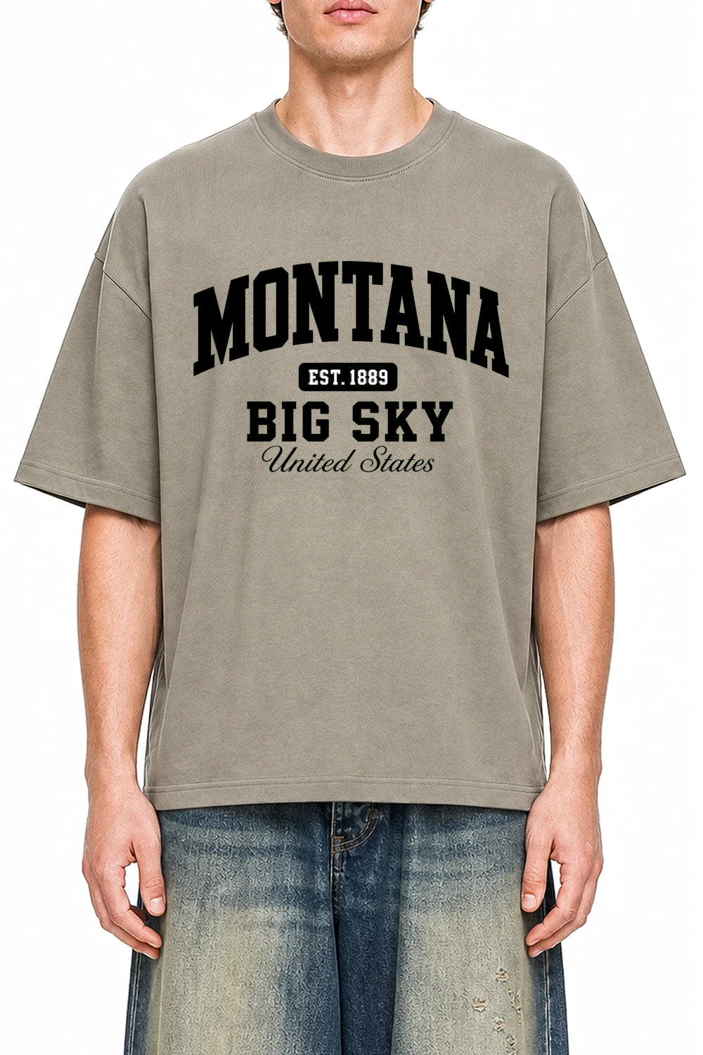 Montana Big Sky Dark Apricot graphic T-shirt on model, front view