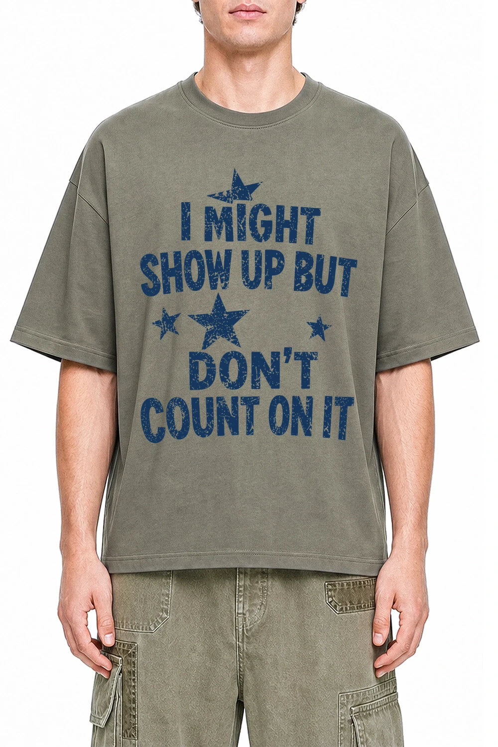 Don't Count On It Dark Gray graphic T-shirt on model, front view