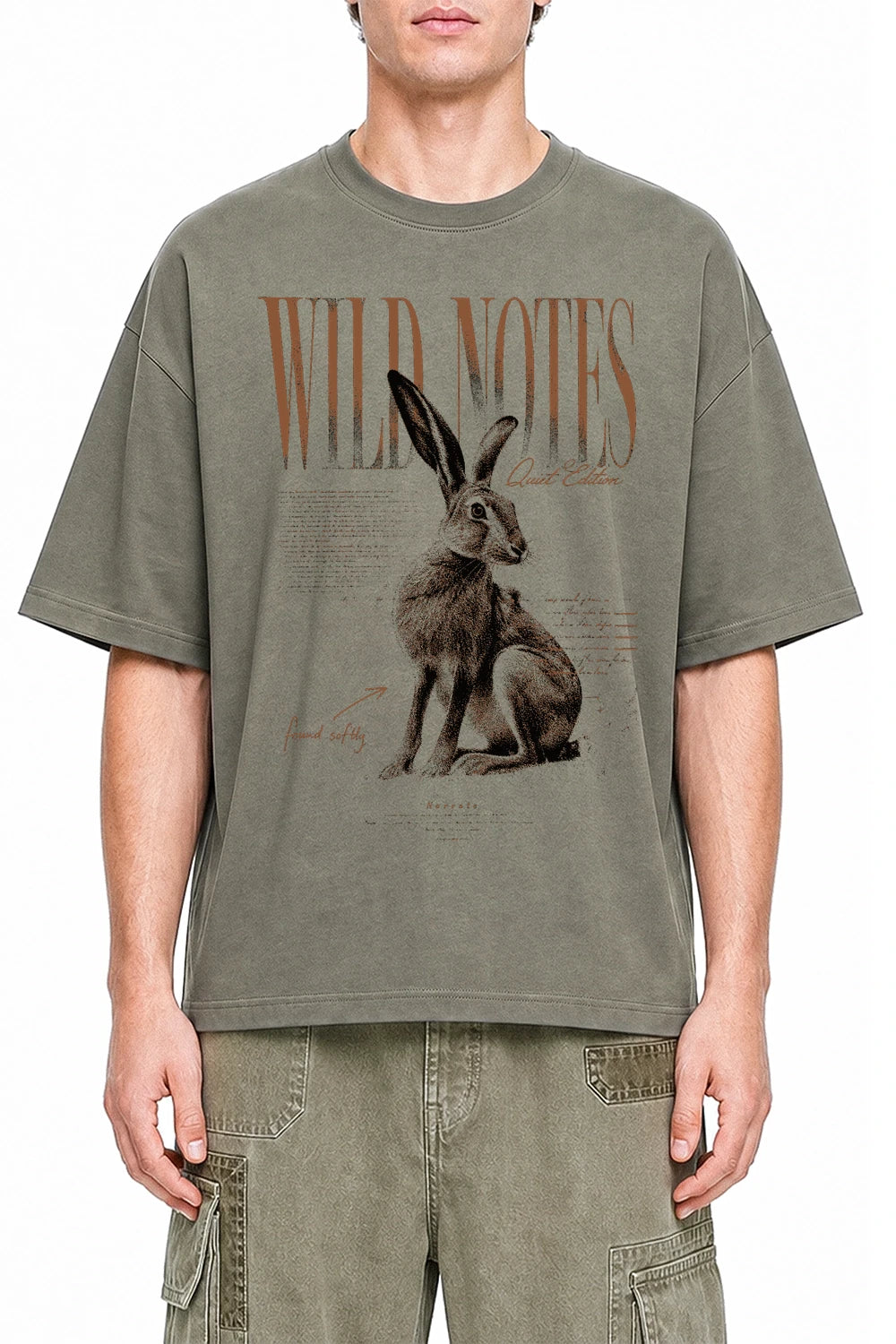 Wild Notes Dark Gray graphic T-shirt on model, front view