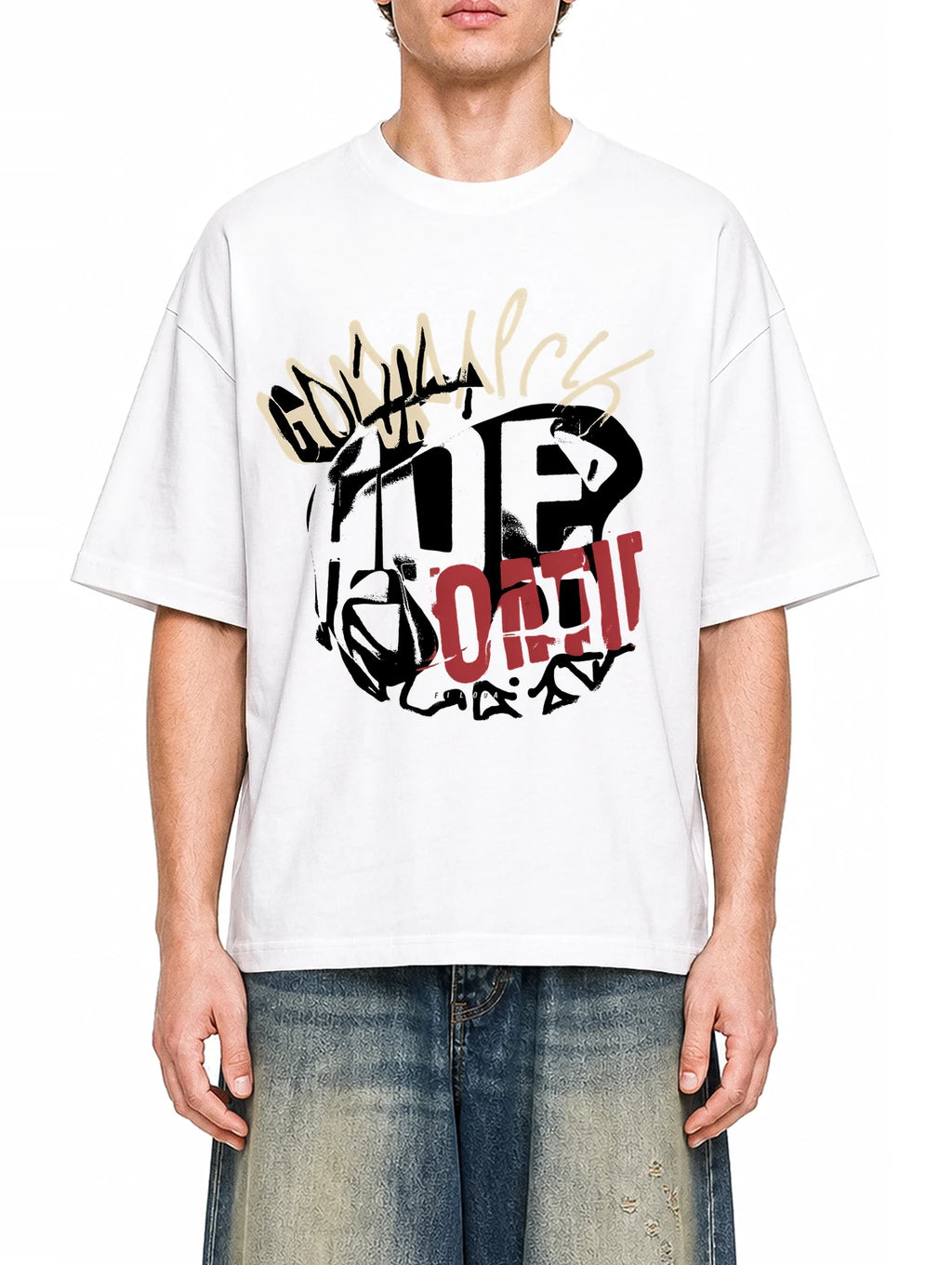 Art Of Filova White graphic T-shirt on model, front view