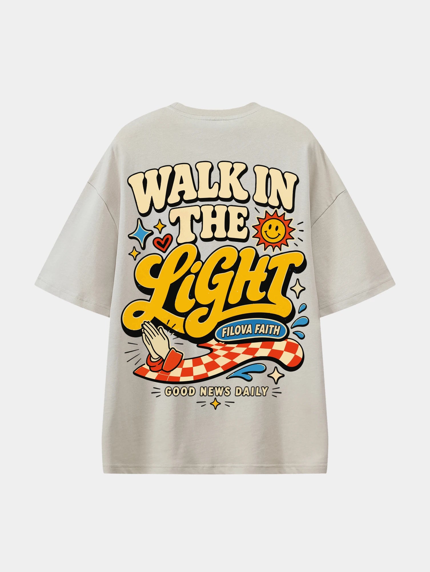 Walk In the Light Apricot graphic T-shirt, back view