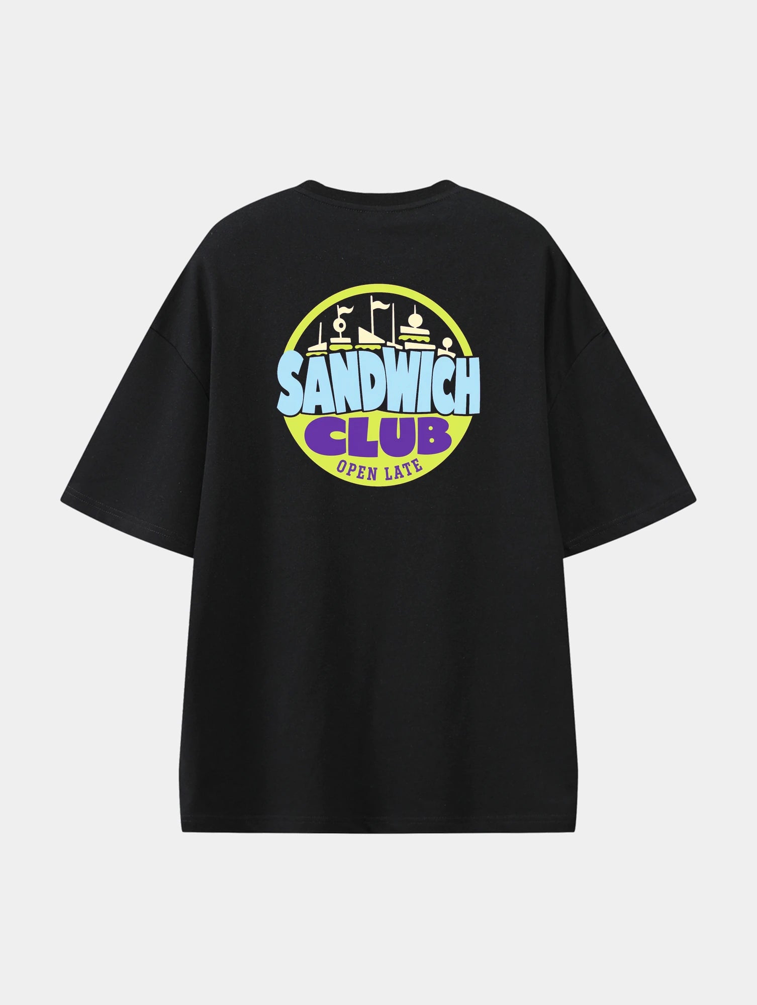 After Hours Sandwich Club Black graphic T-shirt, back view