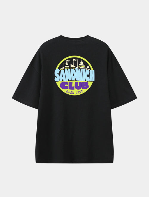 After Hours Sandwich Club Black graphic T-shirt, back view