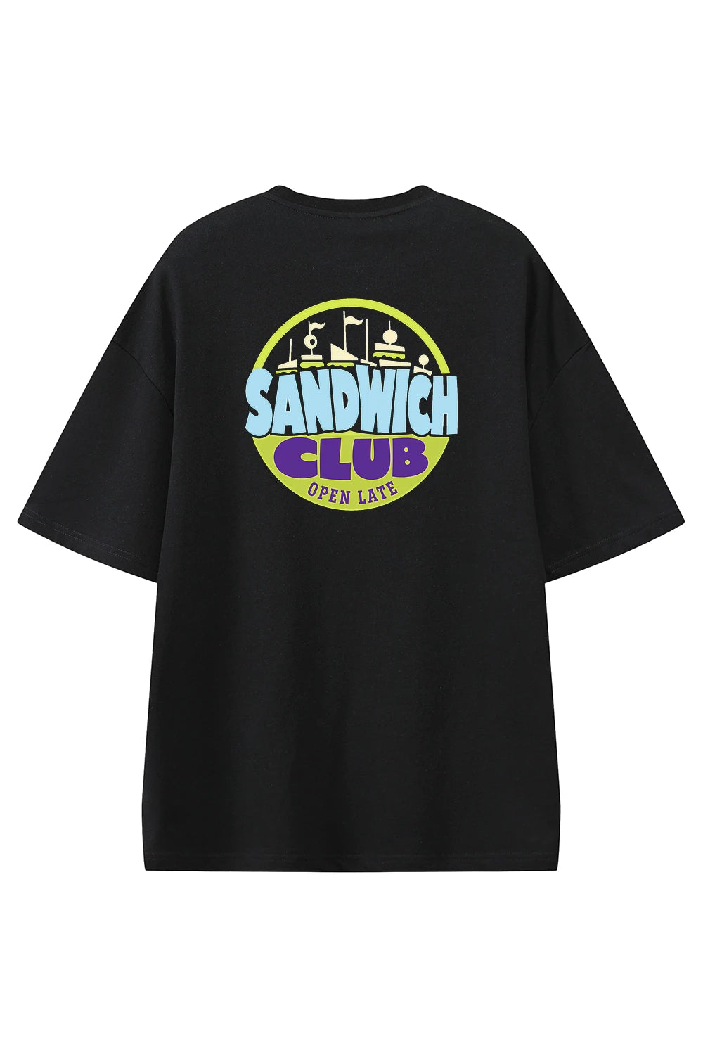 After Hours Sandwich Club Black graphic T-shirt, back view