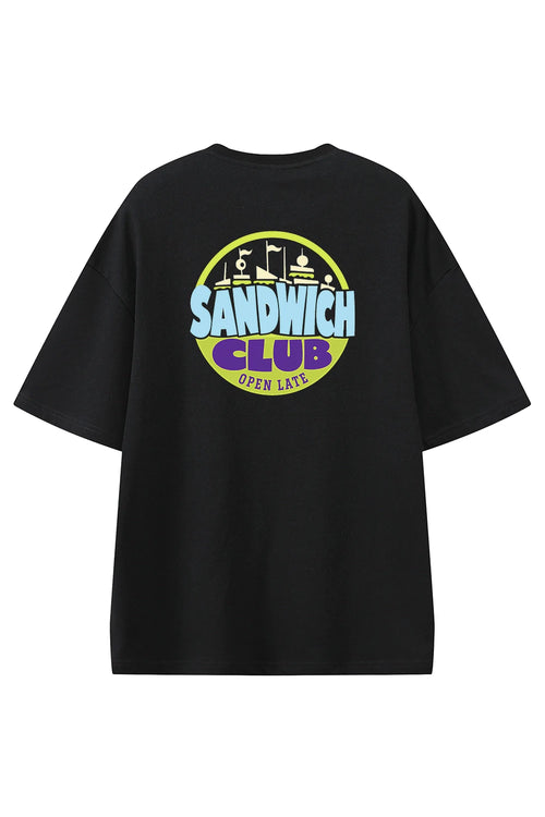 After Hours Sandwich Club Black graphic T-shirt, back view