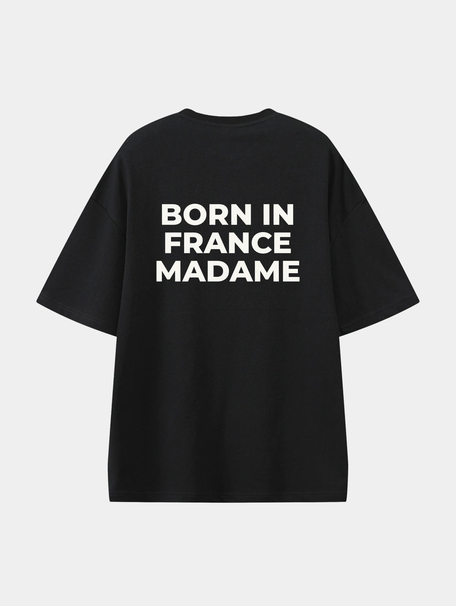 Born In France Madame Black graphic T-shirt, back view