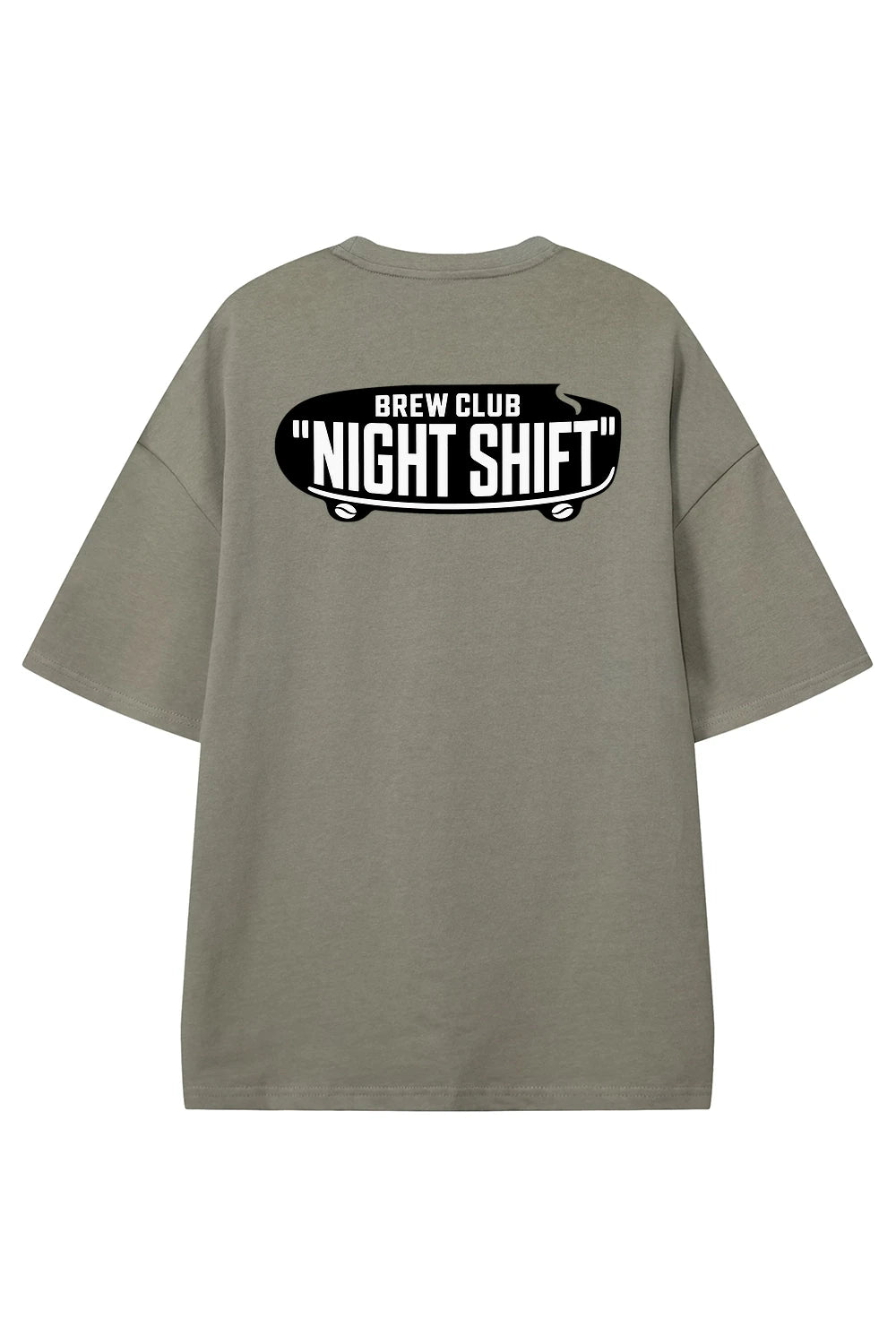 Night Shift Brew Club Dark Gray graphic T-shirt, back view