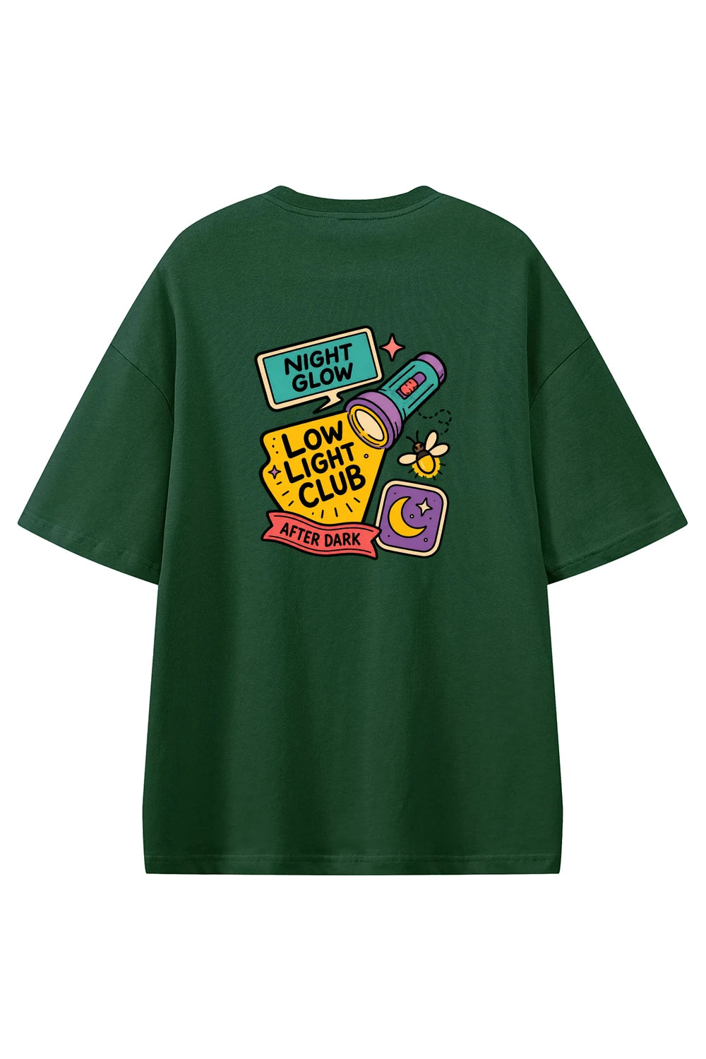 Night Glow Club Dark Green graphic T-shirt, back view
