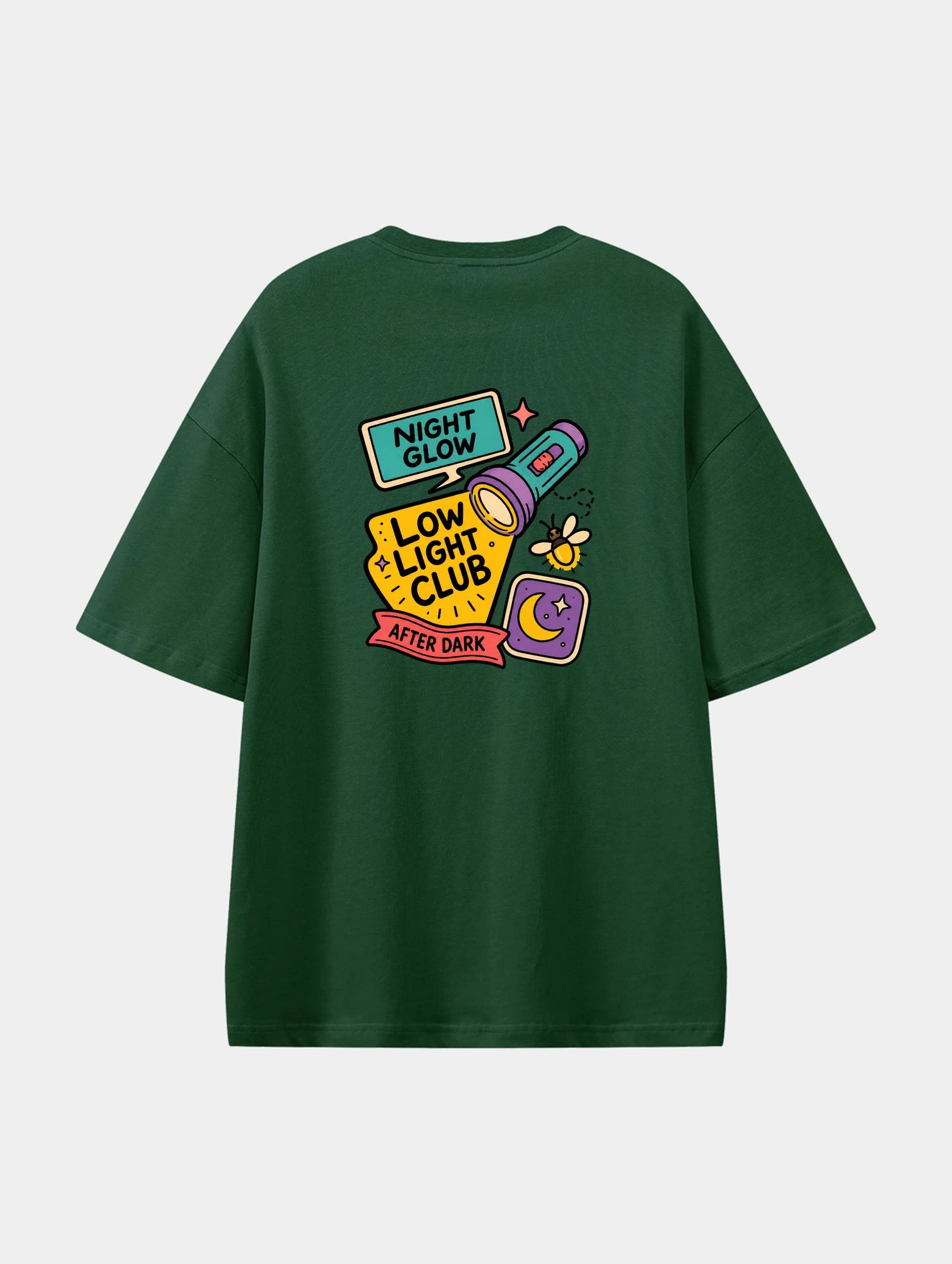 Night Glow Club Dark Green graphic T-shirt, back view