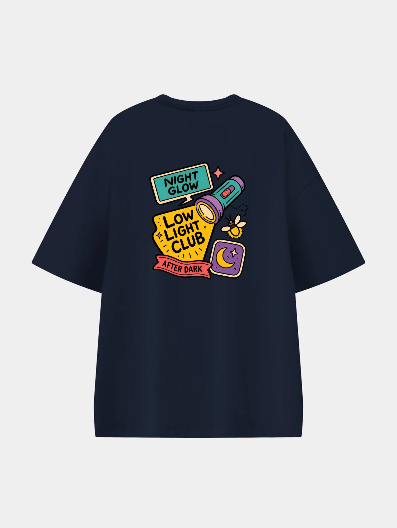Night Glow Club Navy Blue graphic T-shirt, back view