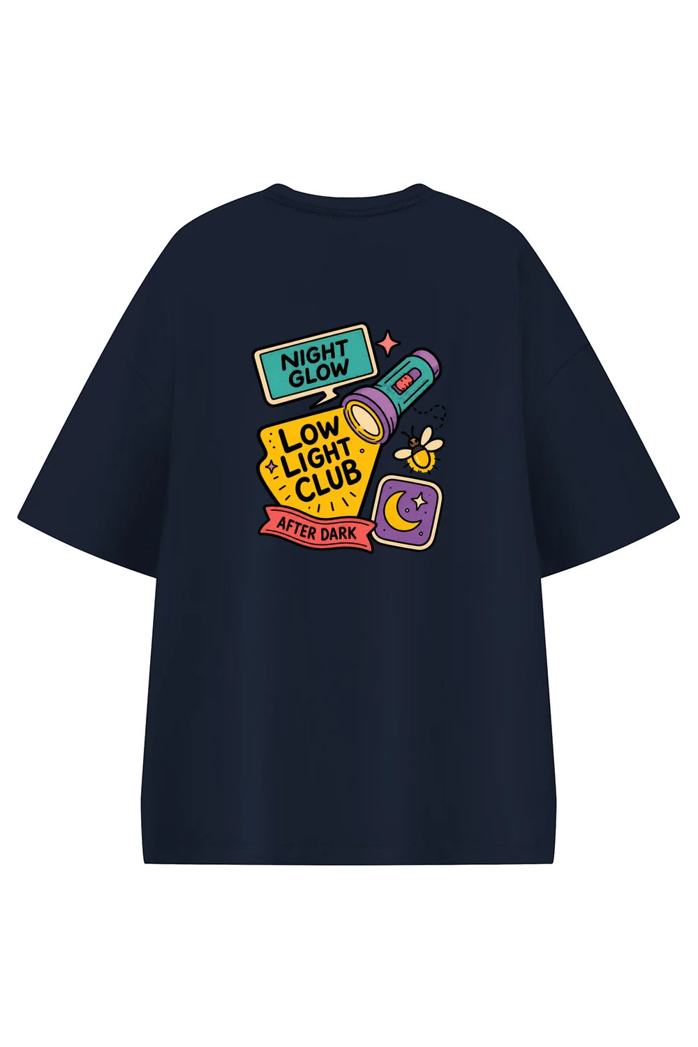 Night Glow Club Navy Blue graphic T-shirt, back view