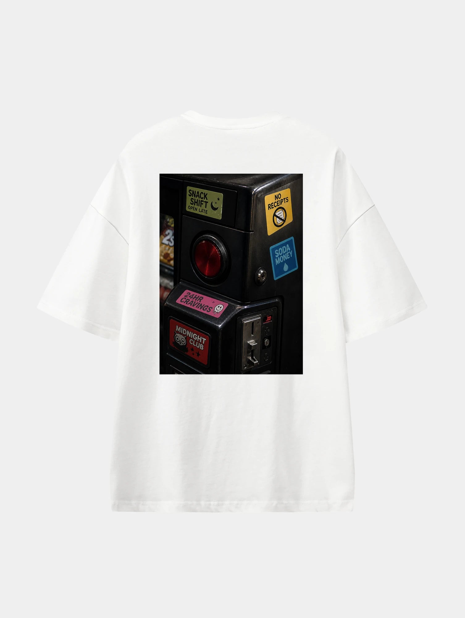 Midnight Snack Dept White graphic T-shirt, back view