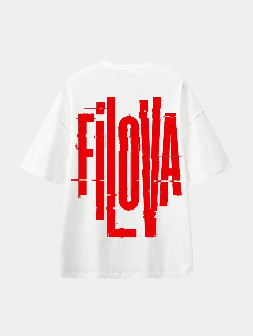 Filova Cyberpunk Red White graphic T-shirt, back view