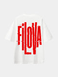 Filova Cyberpunk Red White graphic T-shirt, back view