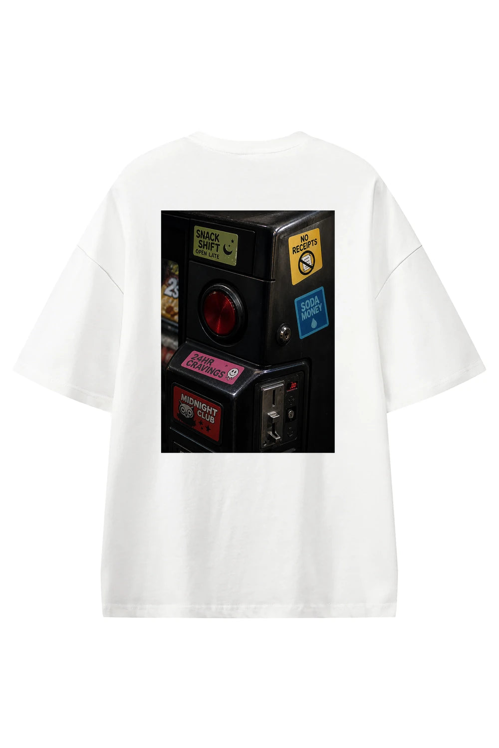 Midnight Snack Dept White graphic T-shirt, back view