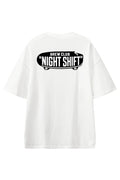 Night Shift Brew Club White graphic T-shirt, back view