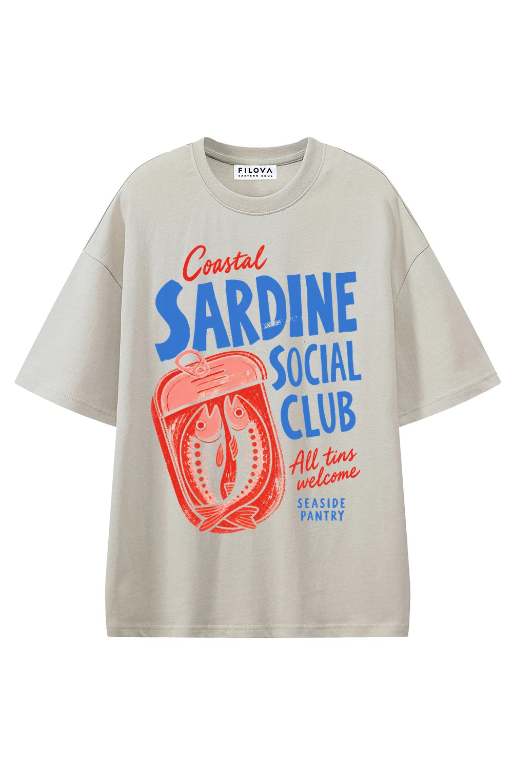 Coastal Sardine Social Club Apricot graphic T-shirt, front view