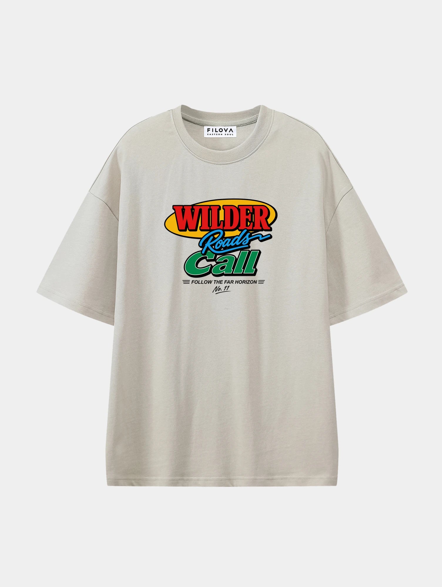 Wilder Roads Call Apricot graphic T-shirt, front view