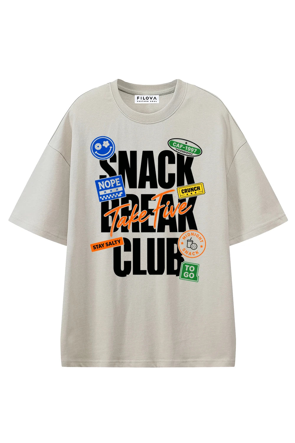Snack Break Club Apricot graphic T-shirt, front view