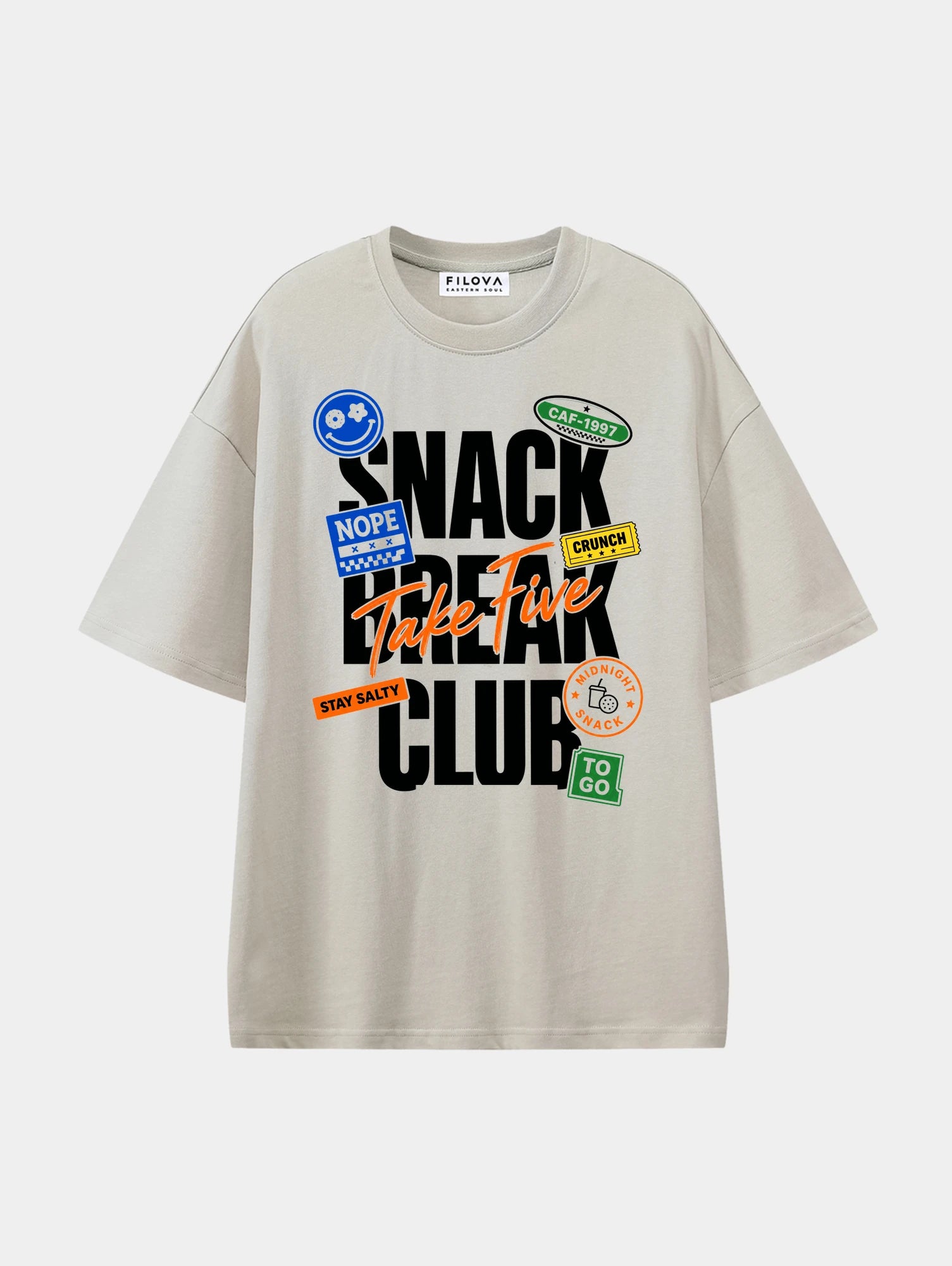 Snack Break Club Apricot graphic T-shirt, front view