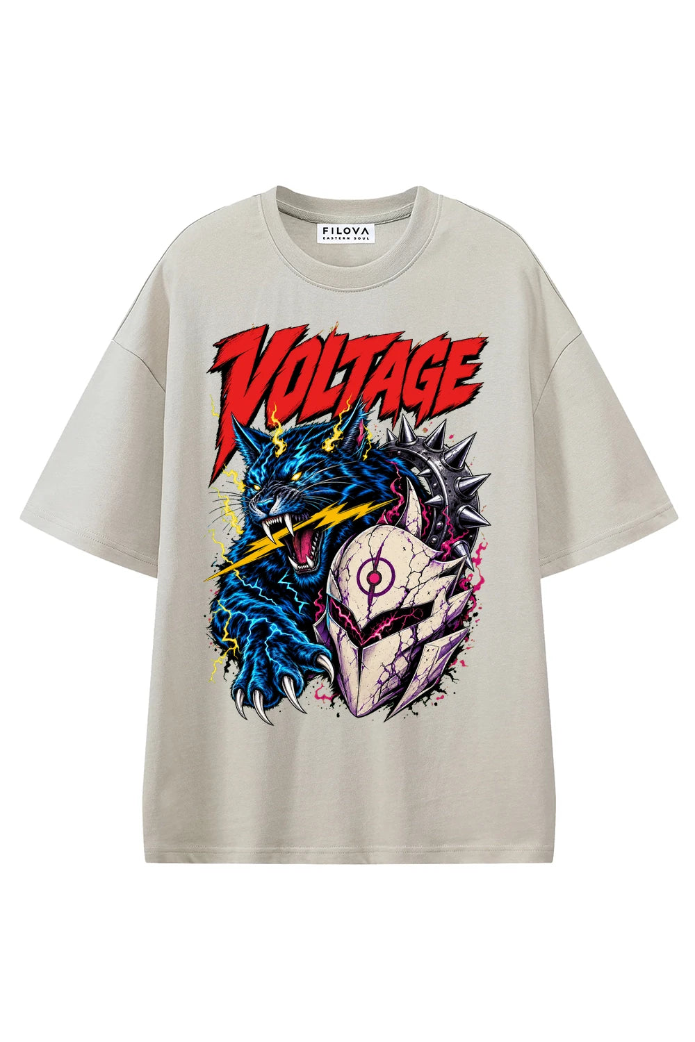 Voltage Unleashed Apricot graphic T-shirt, front view