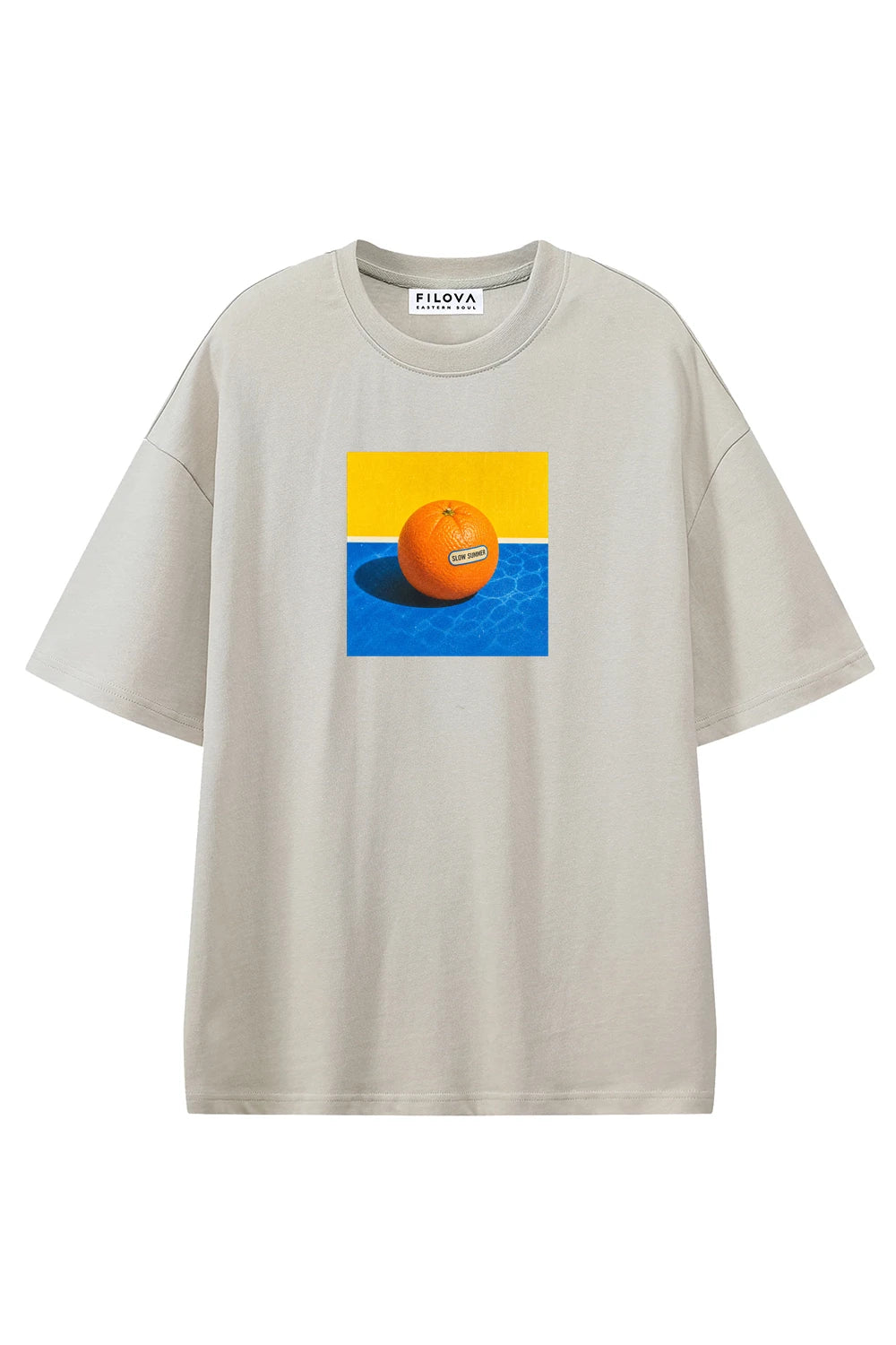 Poolside Orange Apricot graphic T-shirt, front view