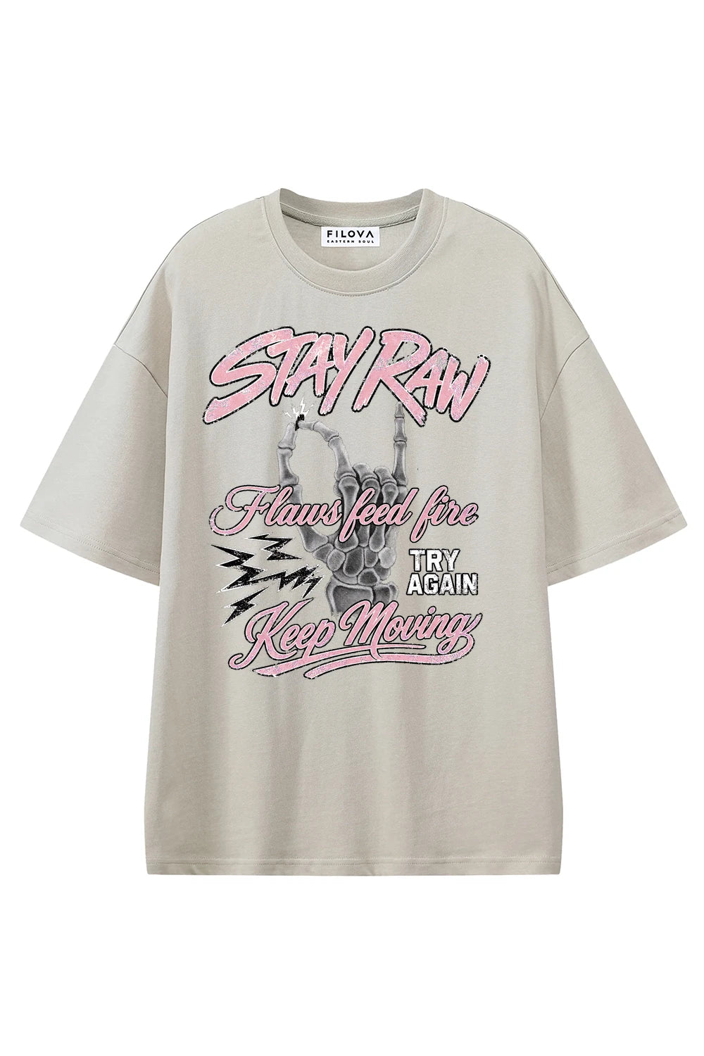 Stay Raw Apricot graphic T-shirt, front view