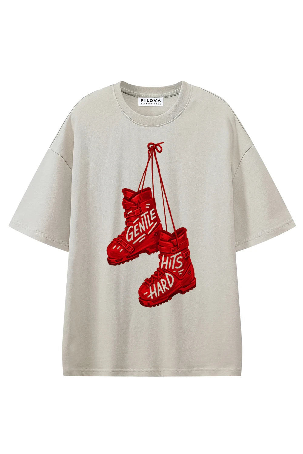Gentle Hits Hard Apricot graphic T-shirt, front view