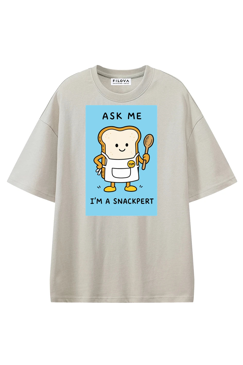 Snackpert Apricot graphic T-shirt, front view