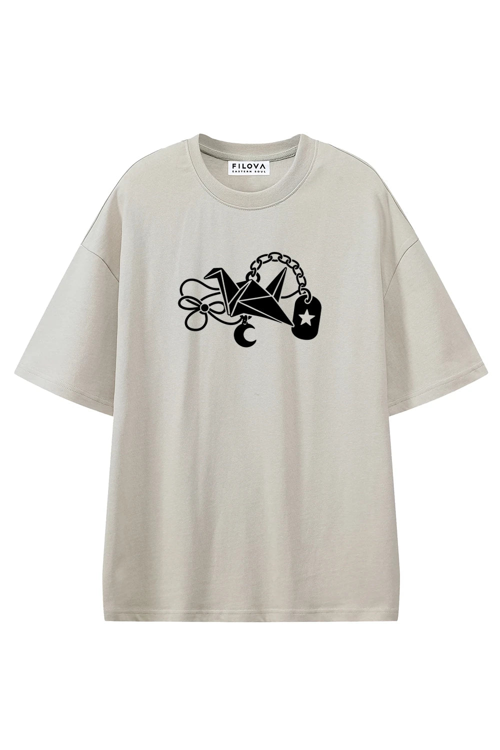 Lucky Crane Charm Apricot graphic T-shirt, front view