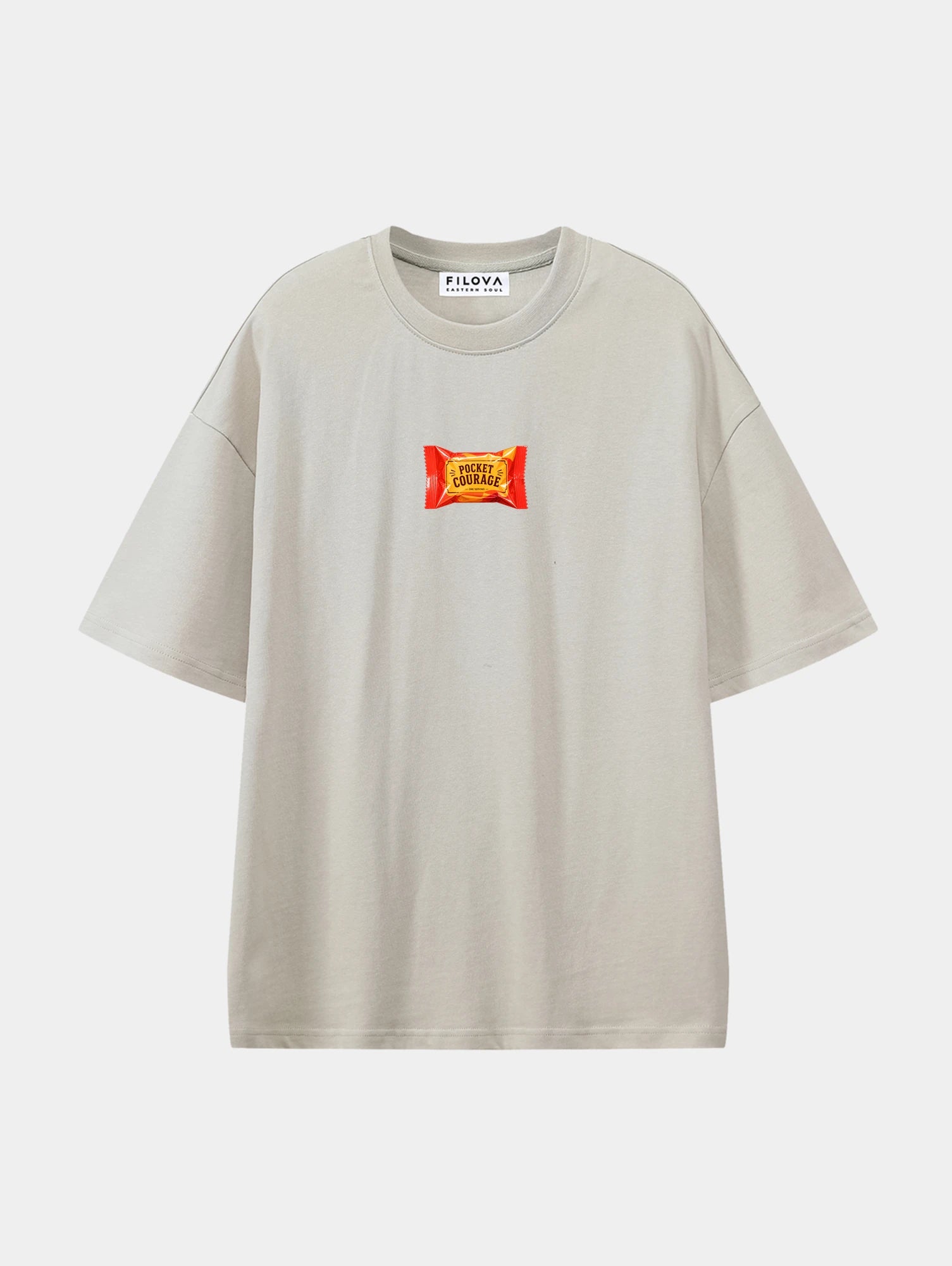 Pocket Courage Apricot graphic T-shirt, front view