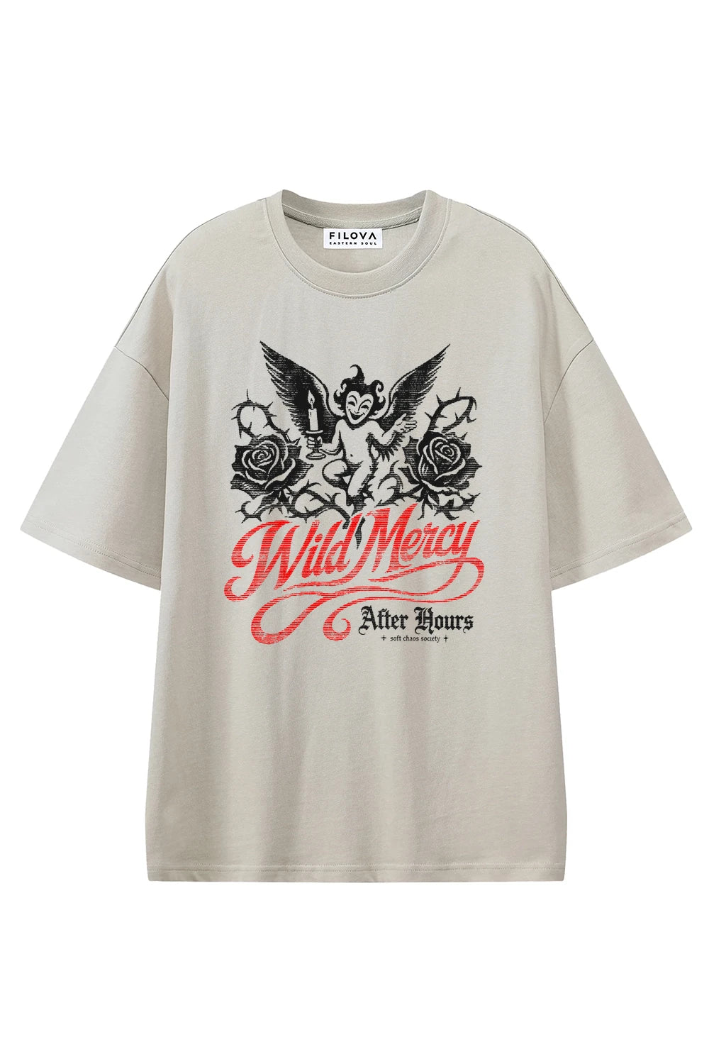 Wild Mercy Apricot graphic T-shirt, front view