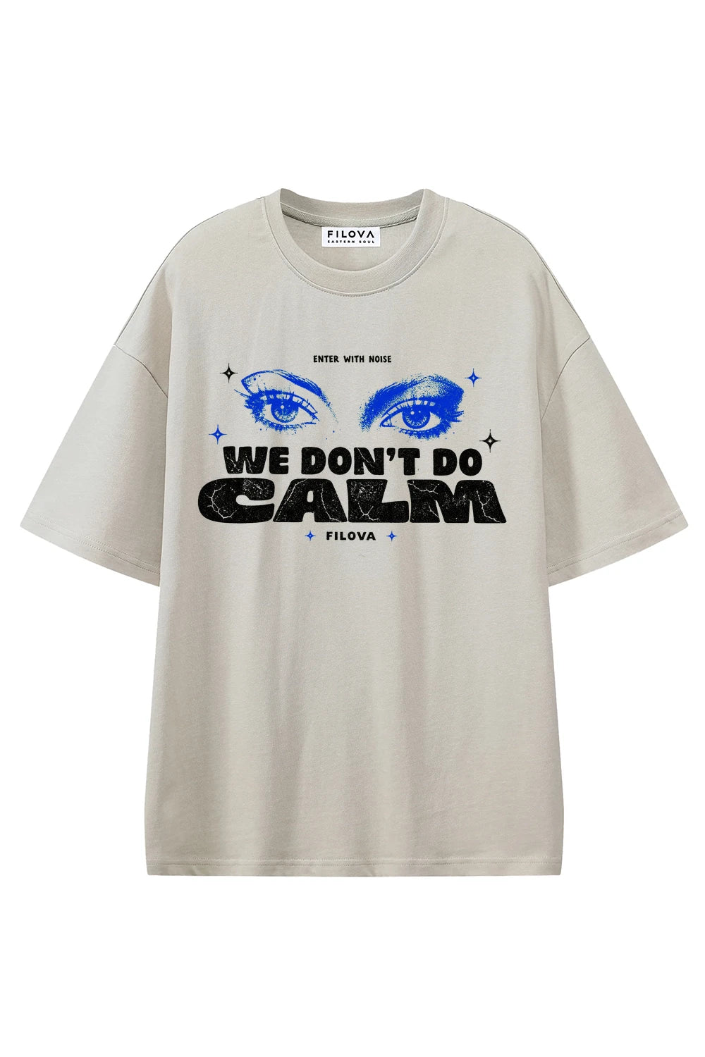 We Don't Do Calm Apricot graphic T-shirt, front view