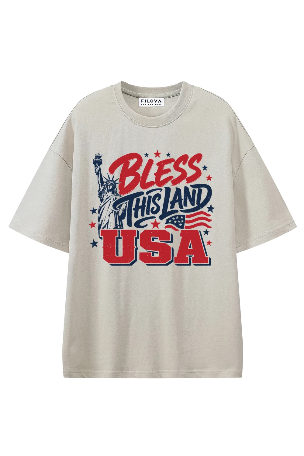 Bless This Land USA Apricot graphic T-shirt, front view