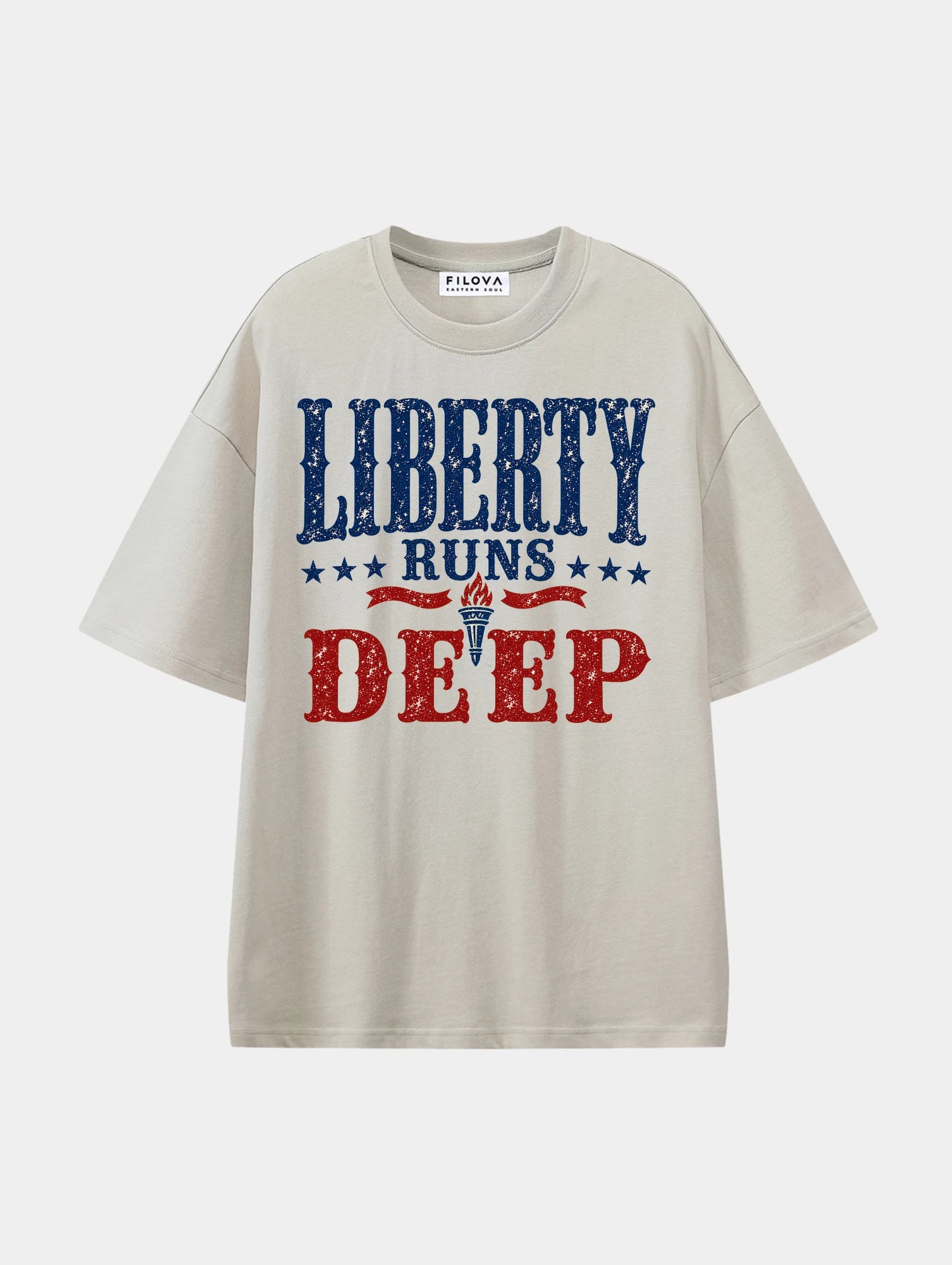 Liberty Runs Deep Apricot graphic T-shirt, front view