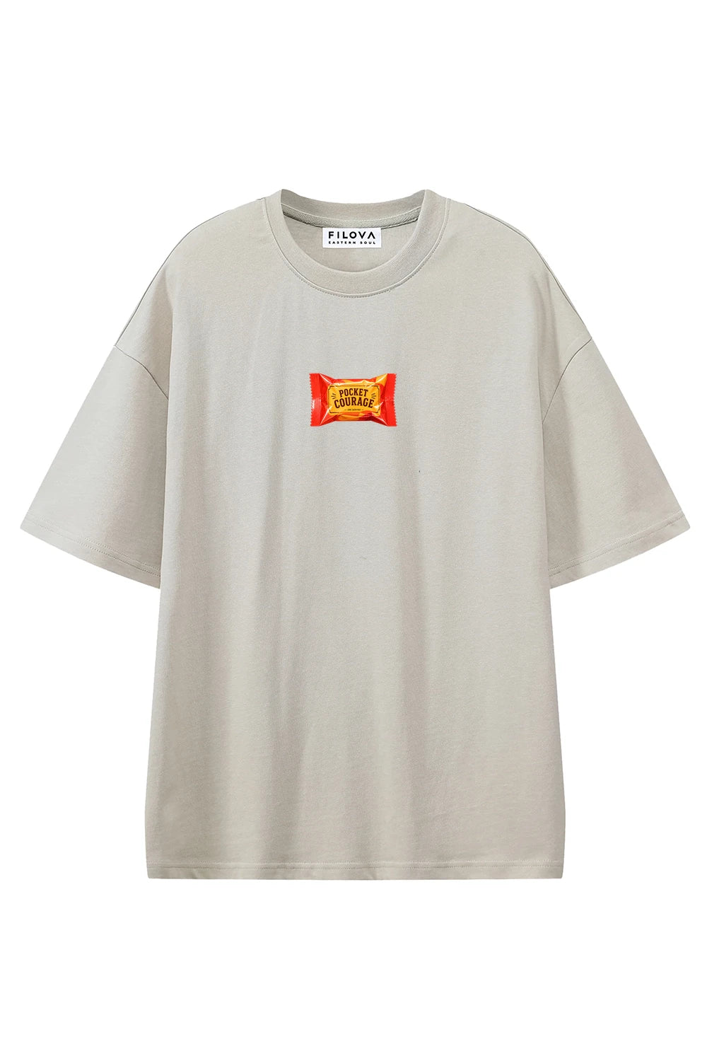 Pocket Courage Apricot graphic T-shirt, front view