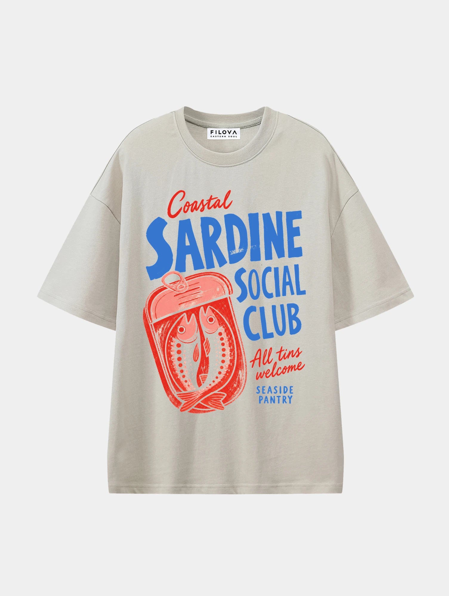 Coastal Sardine Social Club Apricot graphic T-shirt, front view