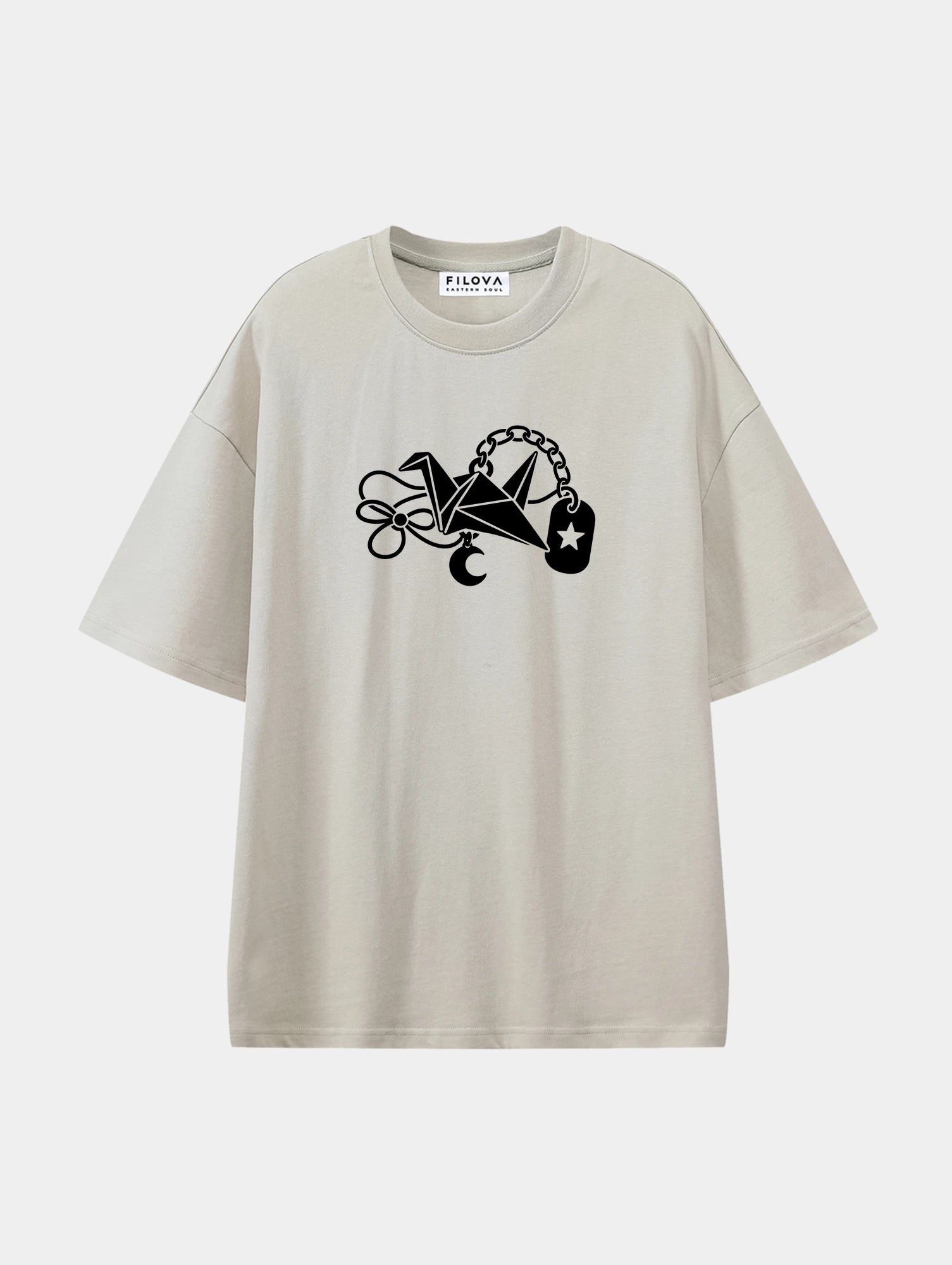 Lucky Crane Charm Apricot graphic T-shirt, front view