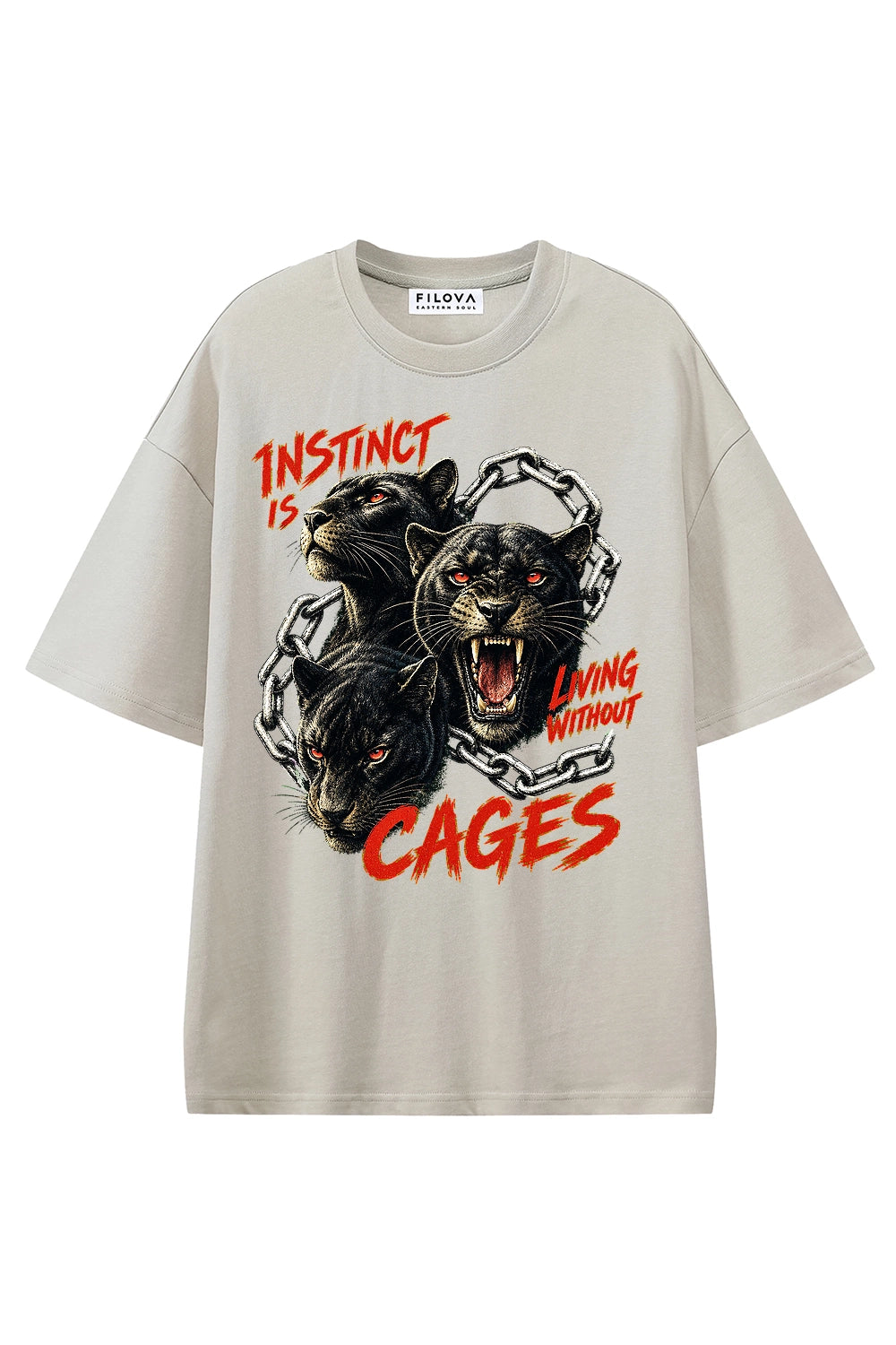 Instinct Without Cages Apricot graphic T-shirt, front view