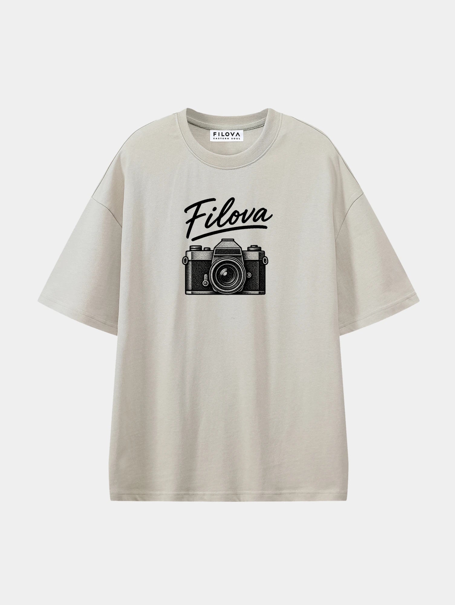 Filova Camera Mark Apricot graphic T-shirt, front view