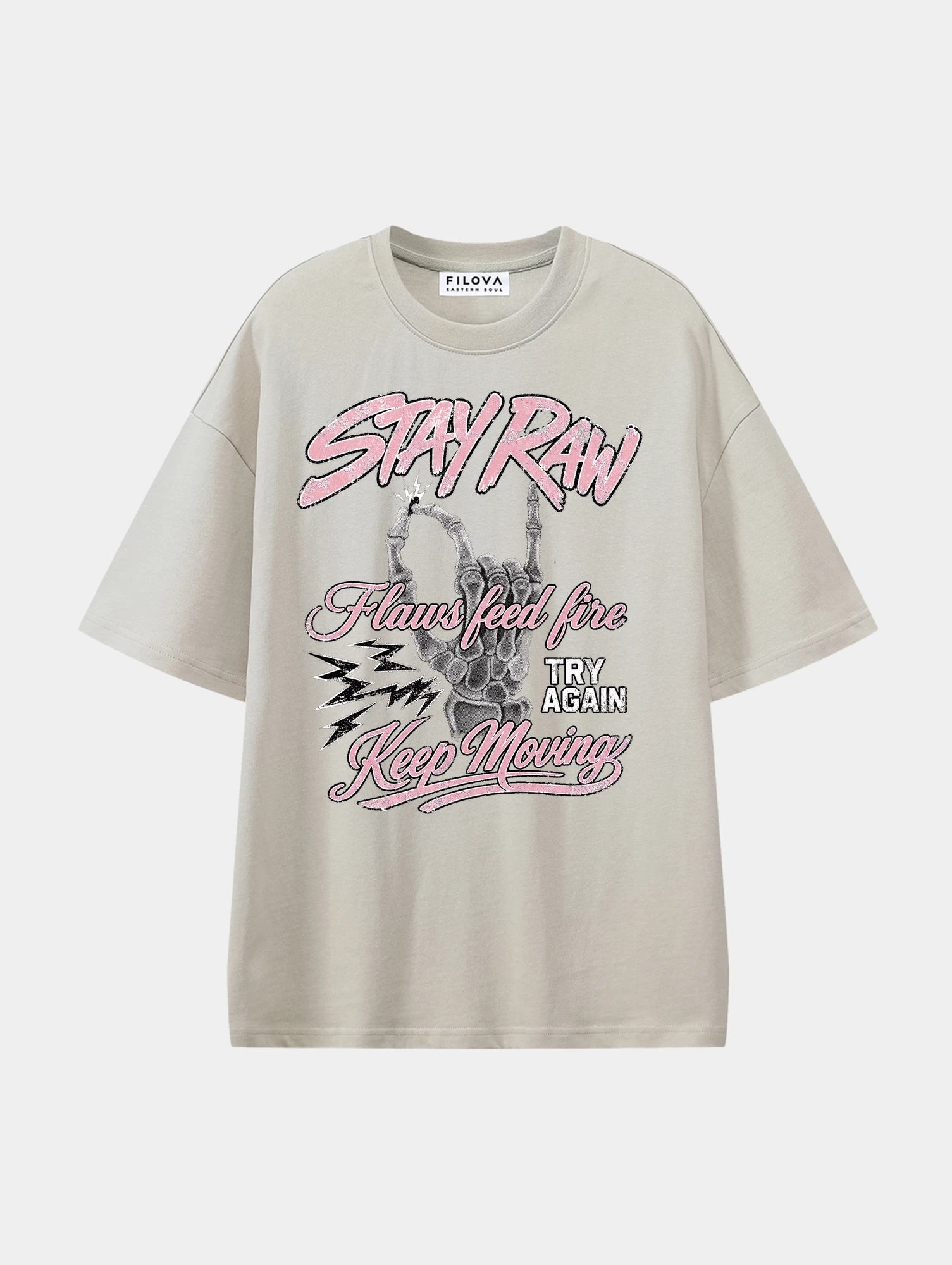 Stay Raw Apricot graphic T-shirt, front view