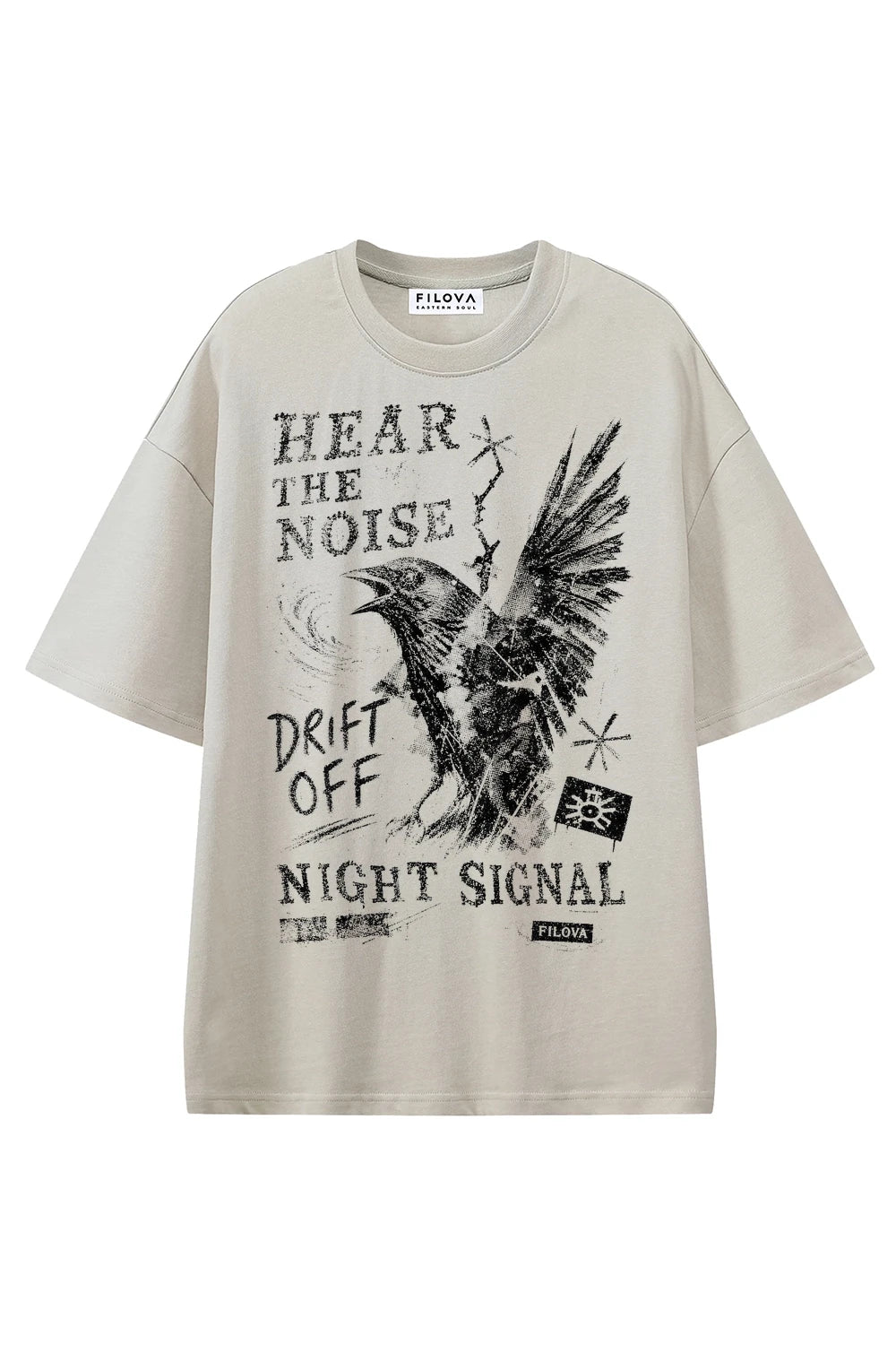 Hear The Noise Apricot graphic T-shirt, front view