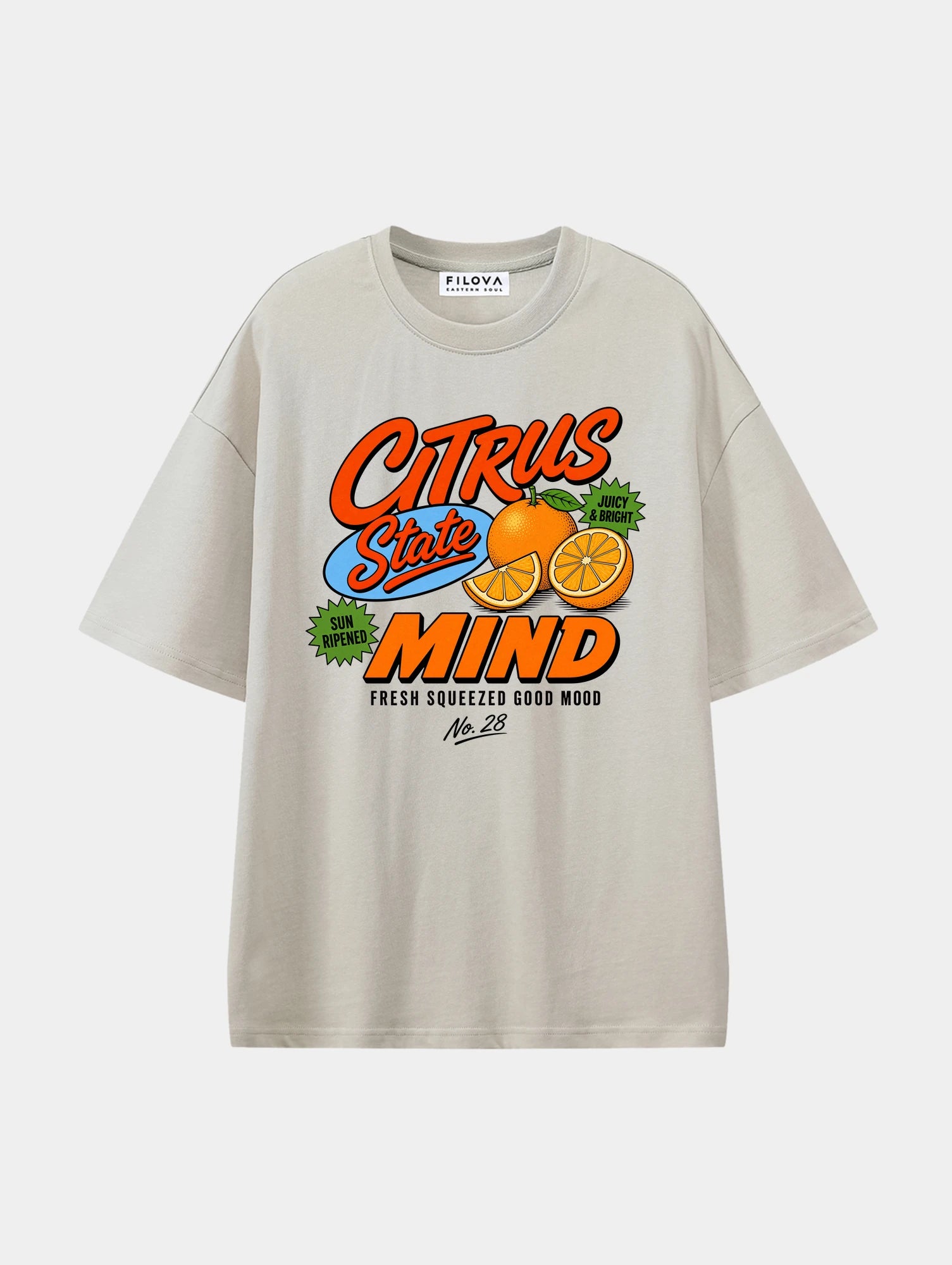 Citrus State Mind Apricot graphic T-shirt, front view